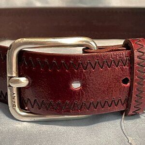 DKNY Women's Italian Glazed Calfskin Belt Size Small Wine Colored Leather